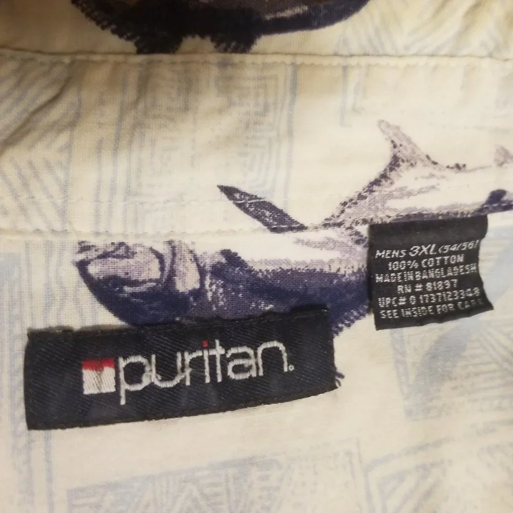 Puritan's light blue fish-themed 3XL men's shirt - Picture 4 of 4